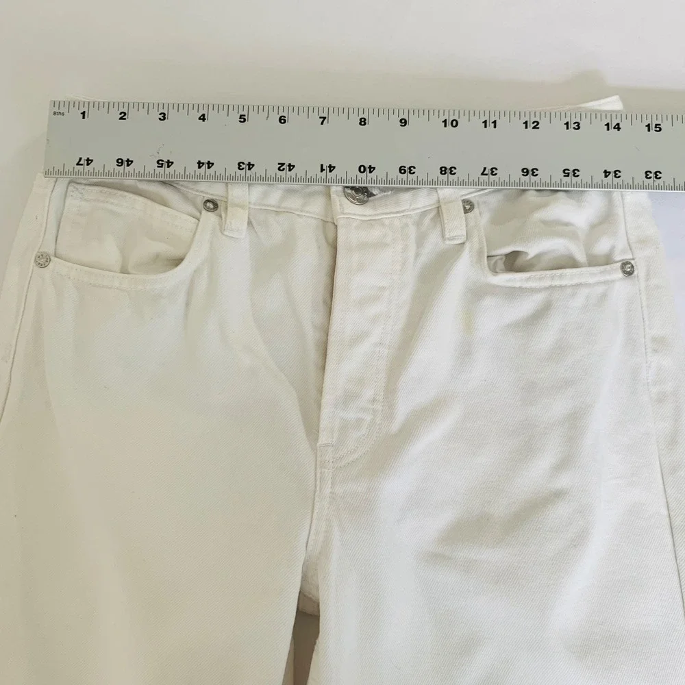 Free People Jeans High Rise Straight Flare 28 White Button Fly Raw Hem Coastal